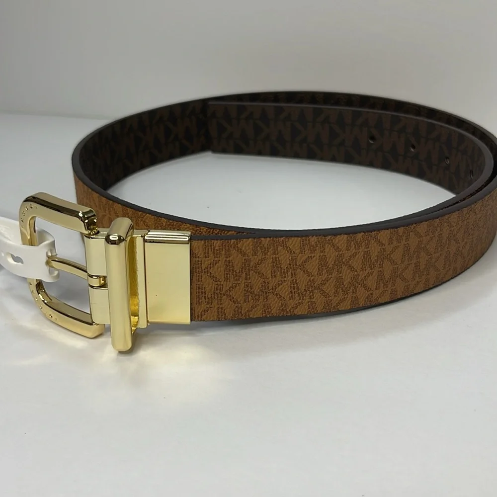 Michael Kors Reversible Women’s Belt Gold Buckle Signature MK Brown & Luggage.